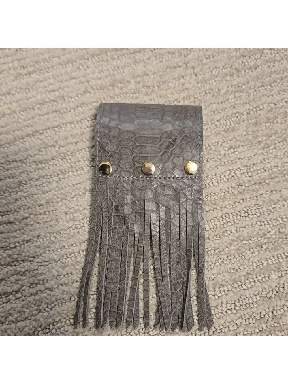 Heather Gardner 3in Cali Fringe Cuff-Gray Snakeskin
